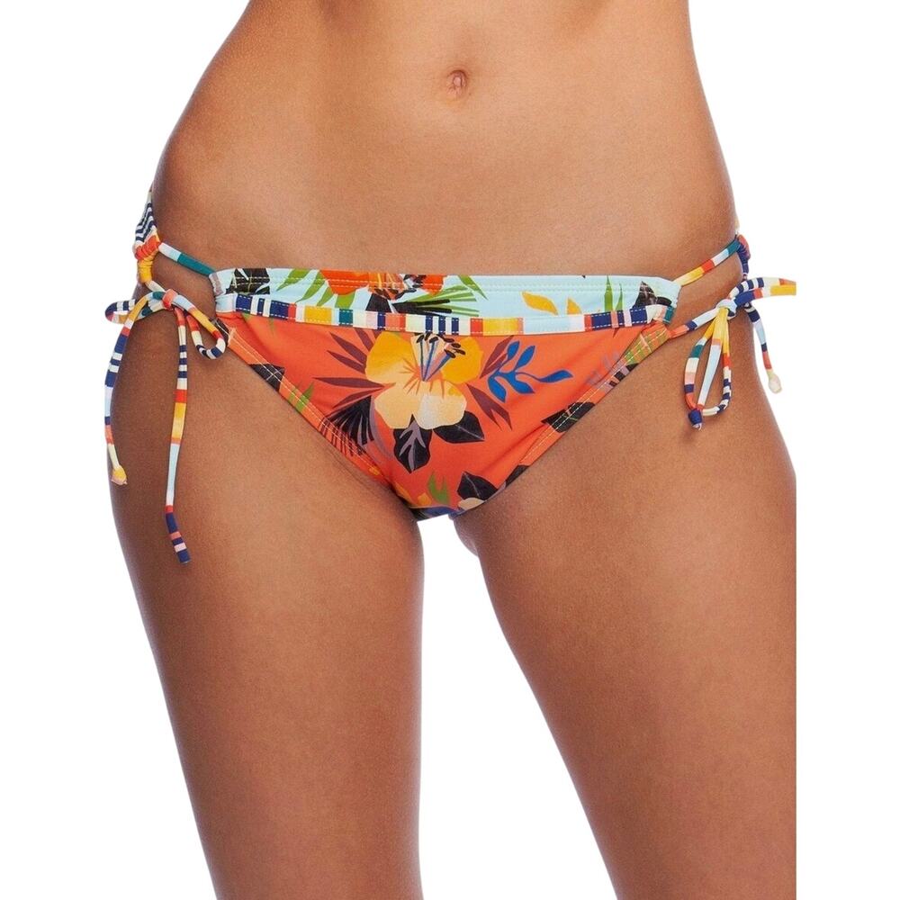 NWT Hobie Floral Stripe North Side Tie Hipster Bikini Bottom Swimwear Size L